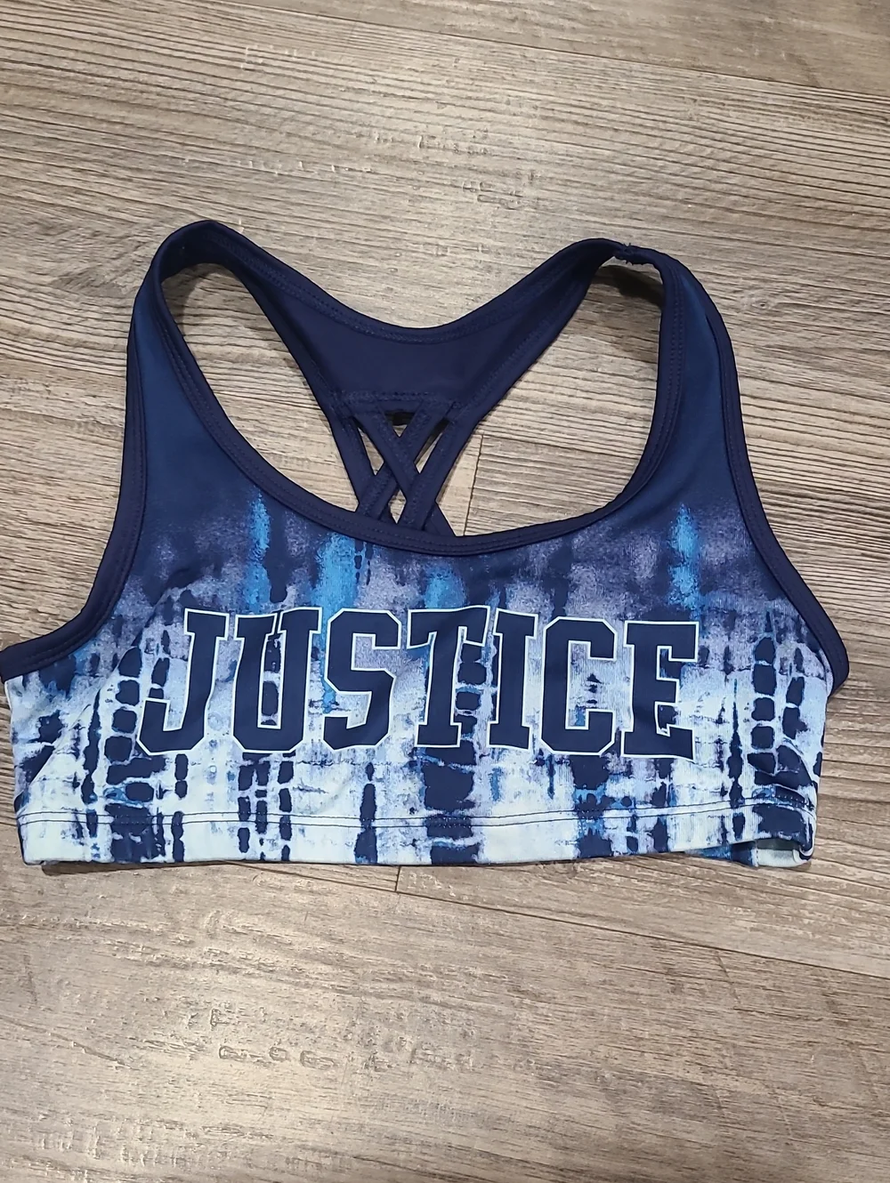 Justice Navy and Light Blue Tie-Dye Racerback Sports Bra Size 30